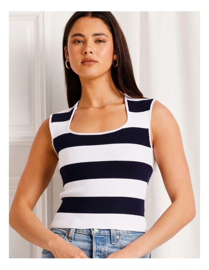 Extended Shoulder Knit Tank in Blue image 3