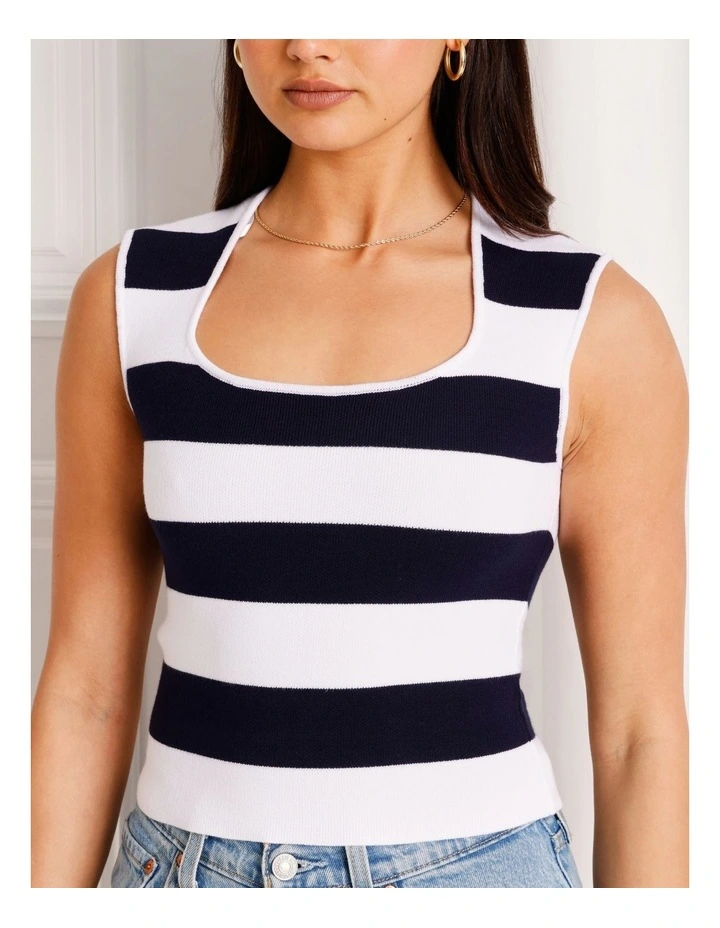 Extended Shoulder Knit Tank in Blue image 4
