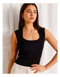 Extended Shoulder Knit Tank in Black