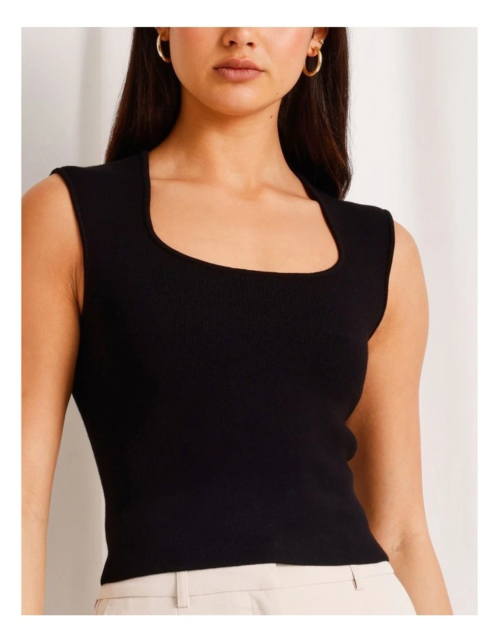Extended Shoulder Knit Tank in Black image 3