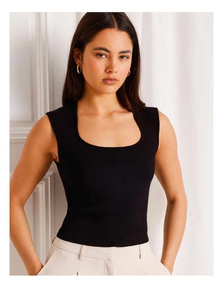 Extended Shoulder Knit Tank in Black image 4