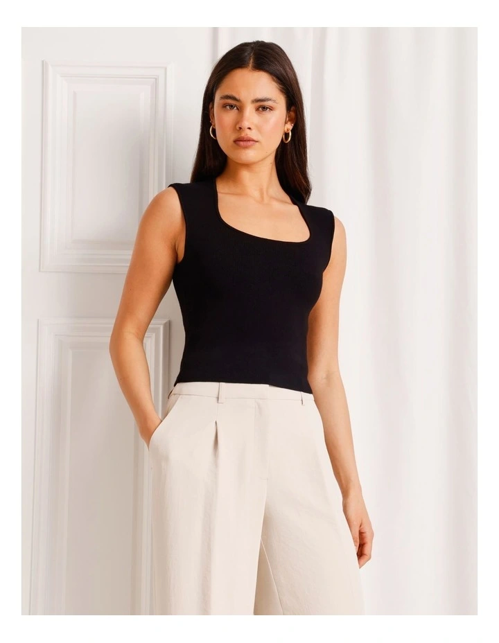 Extended Shoulder Knit Tank in Black image 5