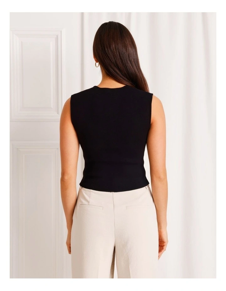 Extended Shoulder Knit Tank in Black image 6