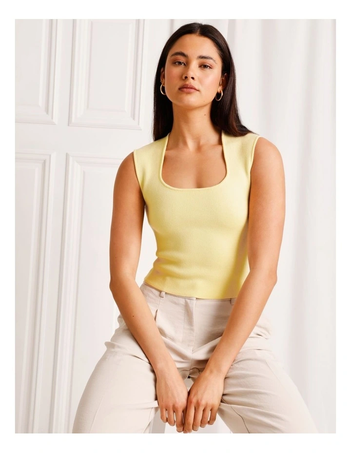 Extended Shoulder Knit Tank in Light Yellow image 3