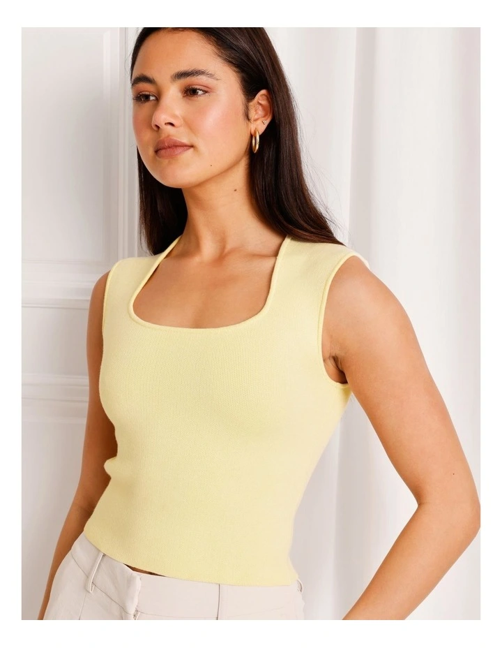 Extended Shoulder Knit Tank in Light Yellow image 4