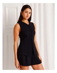 Longline V-Neck Vest in Black