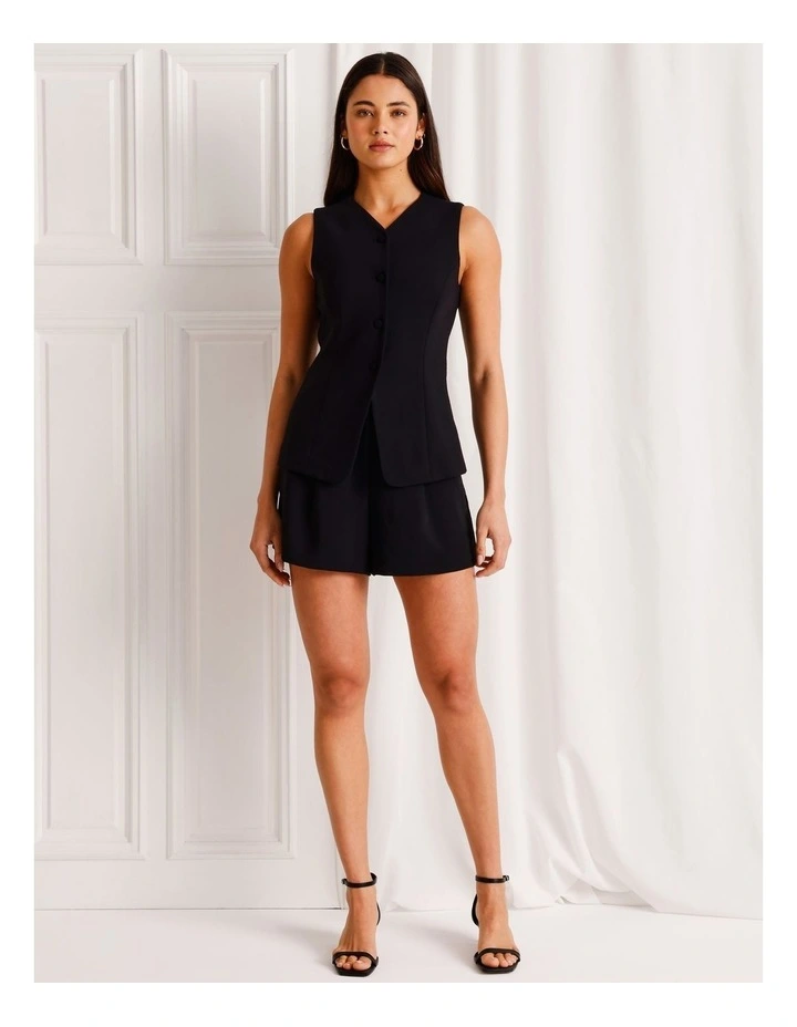 Longline V-Neck Vest in Black image 2