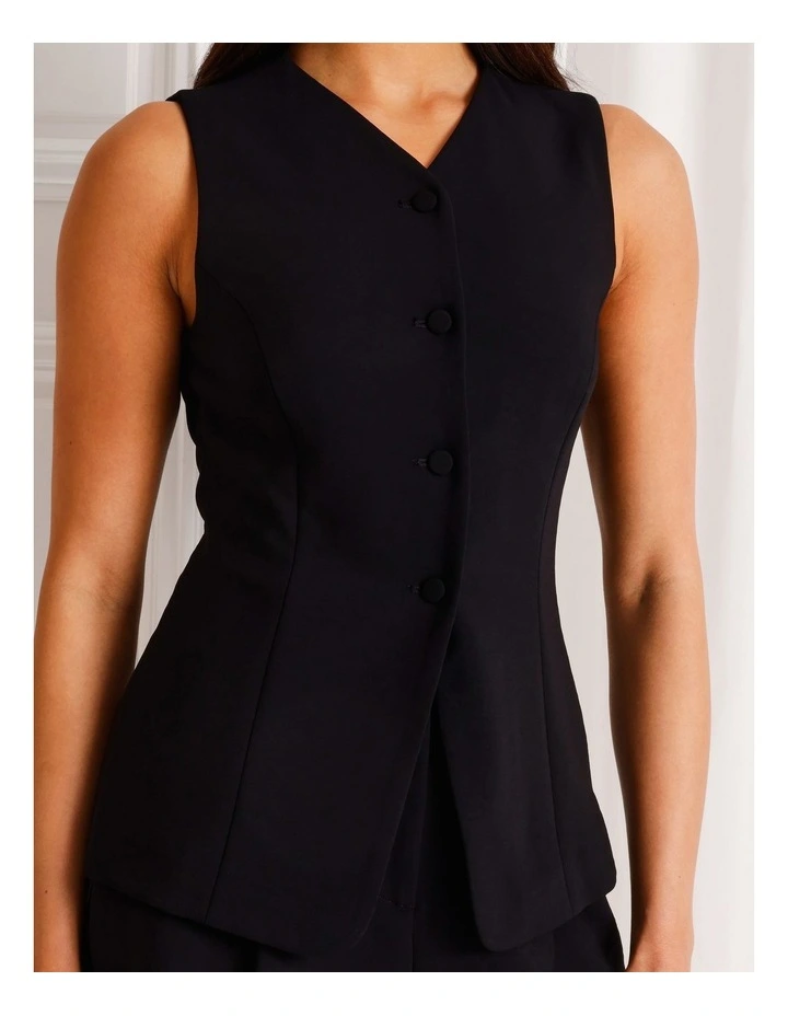 Longline V-Neck Vest in Black image 3