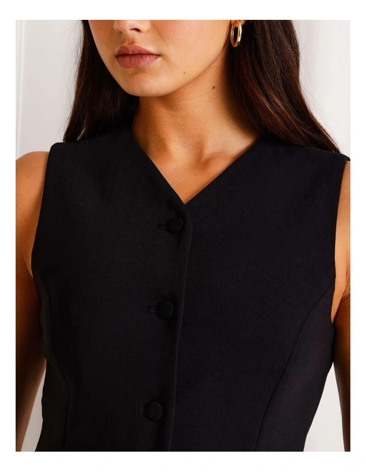 Longline V-Neck Vest in Black image 4