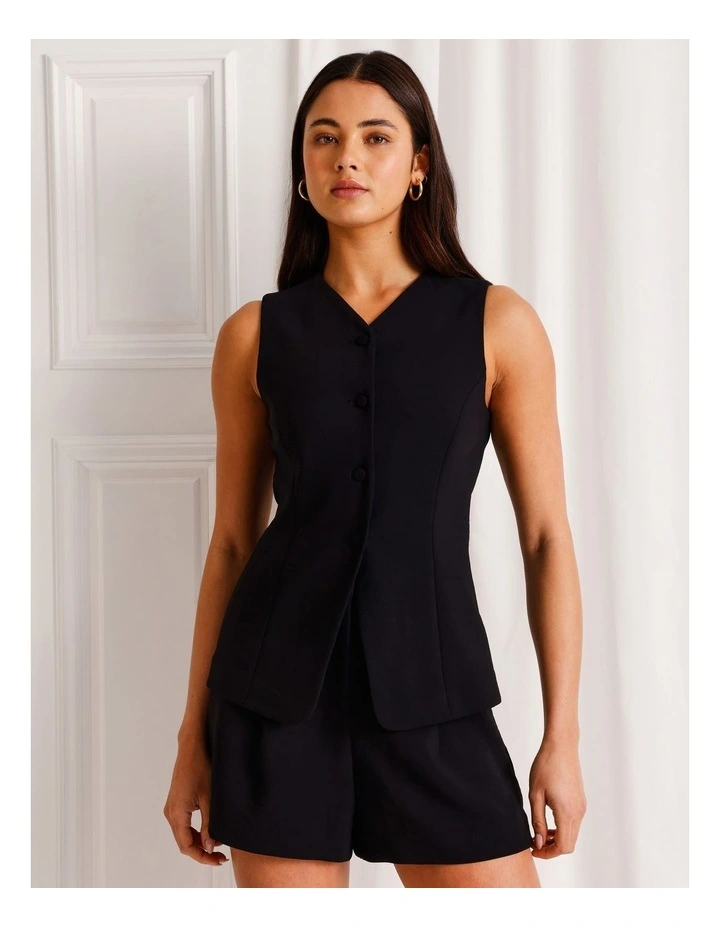Longline V-Neck Vest in Black image 5