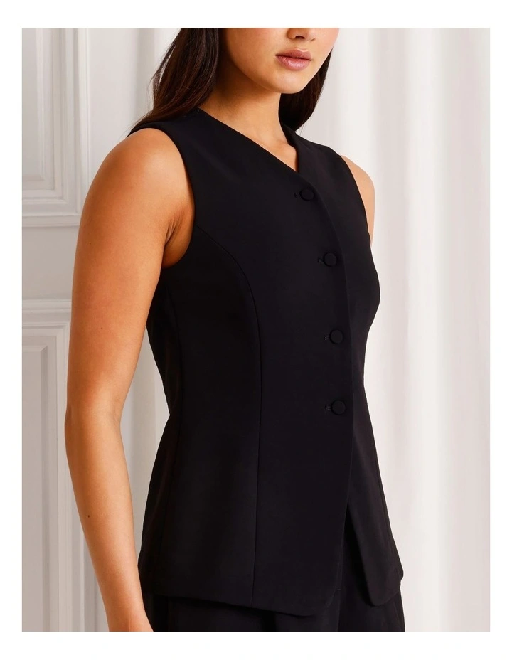 Longline V-Neck Vest in Black image 7