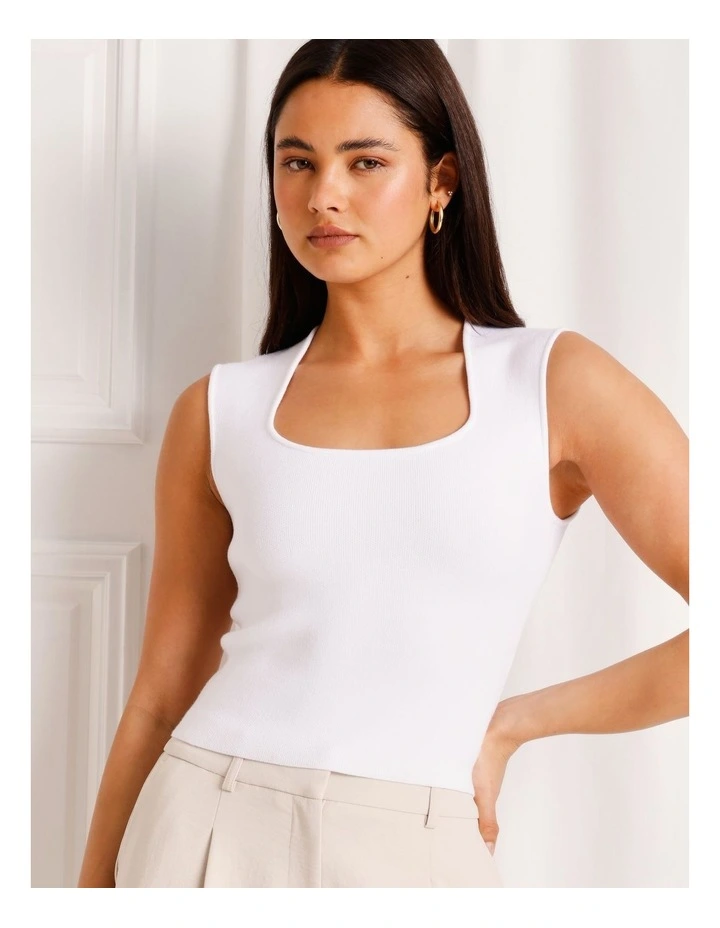 Extended Shoulder Knit Tank in White image 1