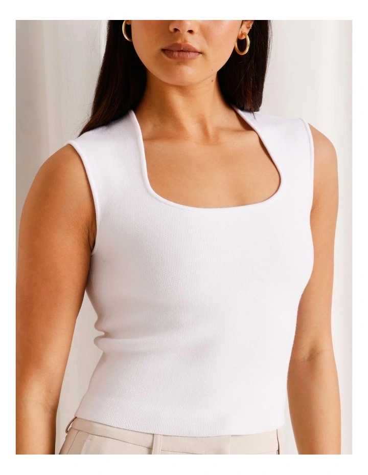 Extended Shoulder Knit Tank in White image 3
