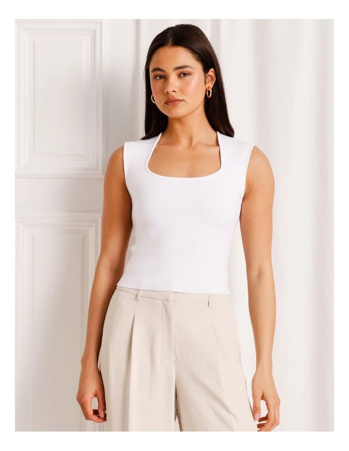 Extended Shoulder Knit Tank in White image 4