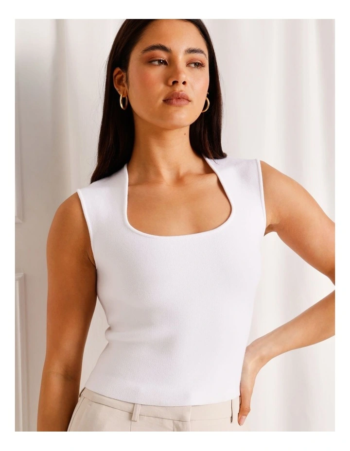 Extended Shoulder Knit Tank in White image 5