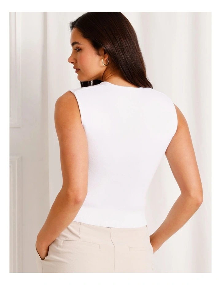 Extended Shoulder Knit Tank in White image 6