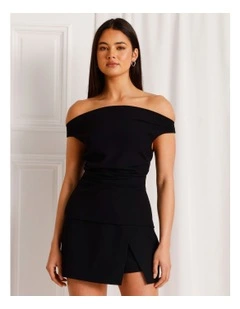 Off Shoulder Woven Drape Top in Black