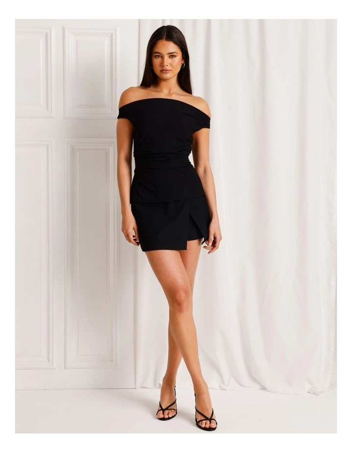Off Shoulder Woven Drape Top in Black image 2