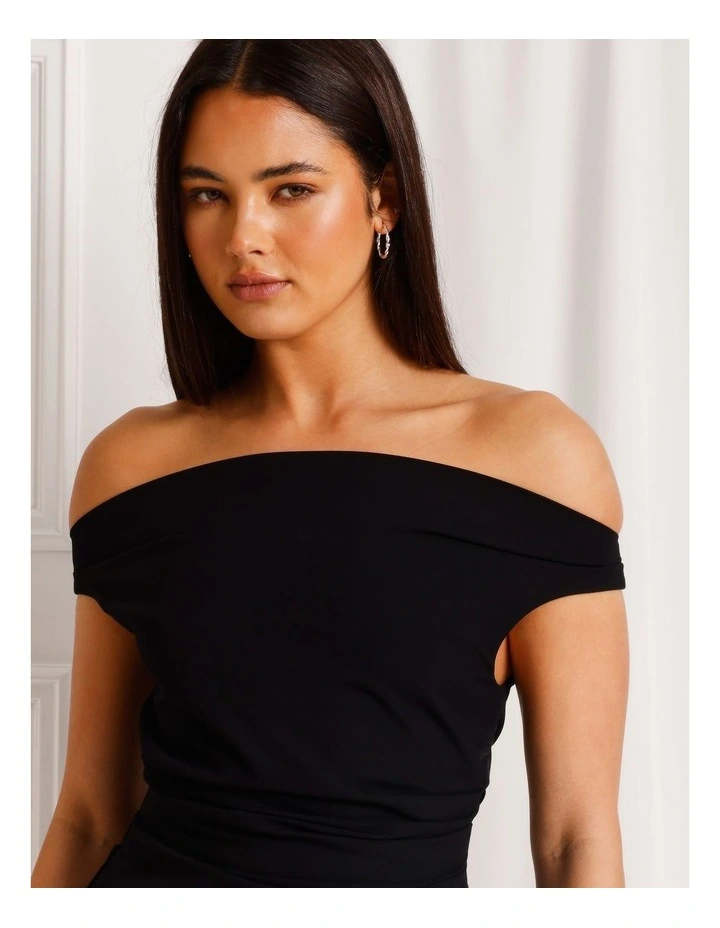 Off Shoulder Woven Drape Top in Black image 3
