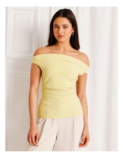 Off Shoulder Drape Woven Top in Light Yellow