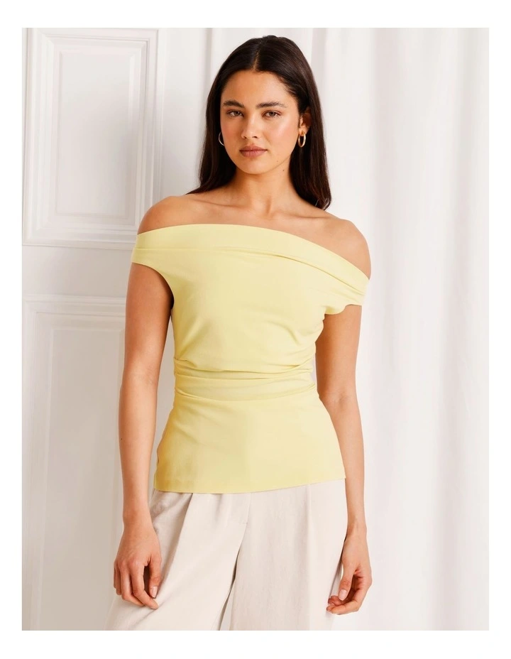 Off Shoulder Drape Woven Top in Light Yellow image 1