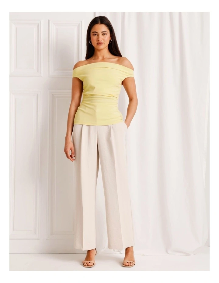 Off Shoulder Drape Woven Top in Light Yellow image 2