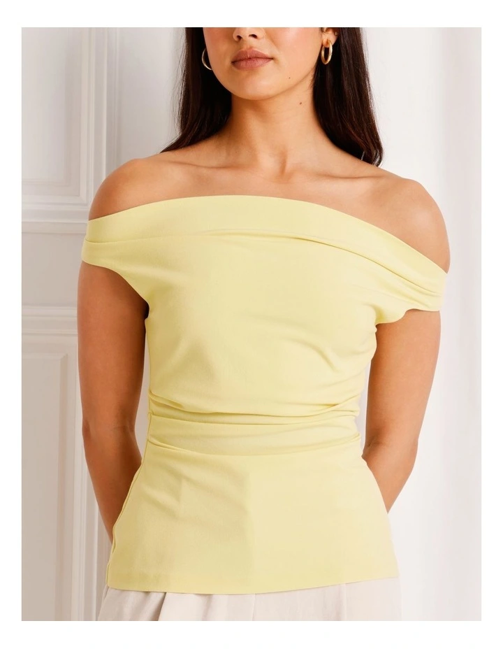 Off Shoulder Drape Woven Top in Light Yellow image 3