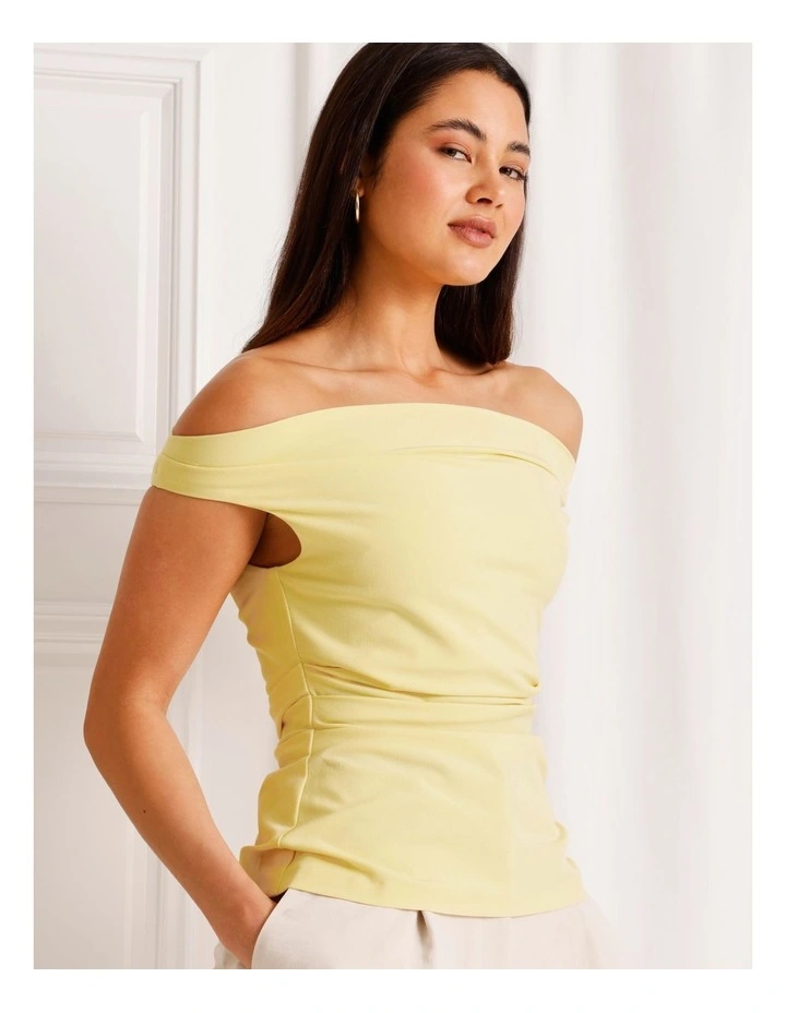 Off Shoulder Drape Woven Top in Light Yellow image 4