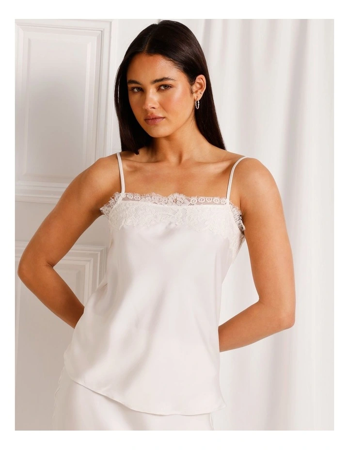Satin Lace Trim Cami in Ivory image 2