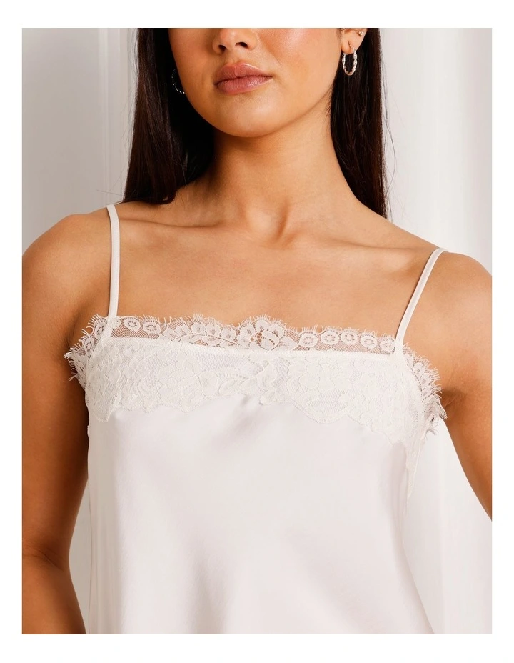 Satin Lace Trim Cami in Ivory image 4