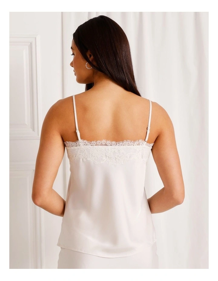 Satin Lace Trim Cami in Ivory image 5