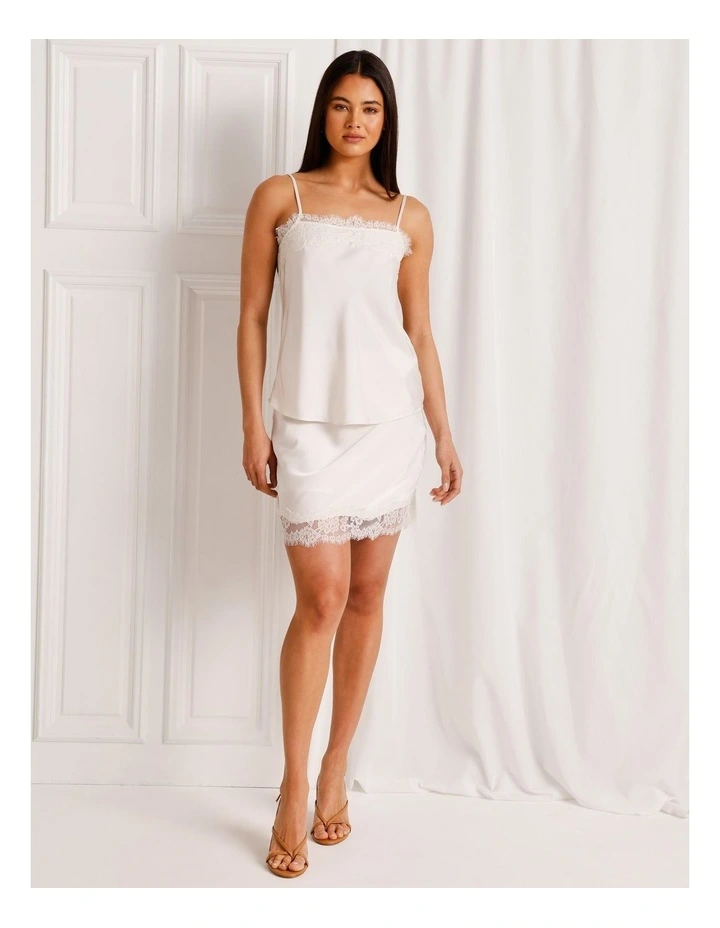 Satin Lace Trim Cami in Ivory image 6