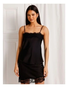 Satin Lace Trim Cami in Black
