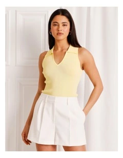 Sleeveless Knit Polo in Light Yellow