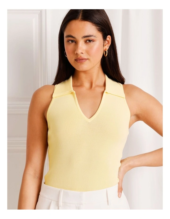 Sleeveless Knit Polo in Light Yellow image 3