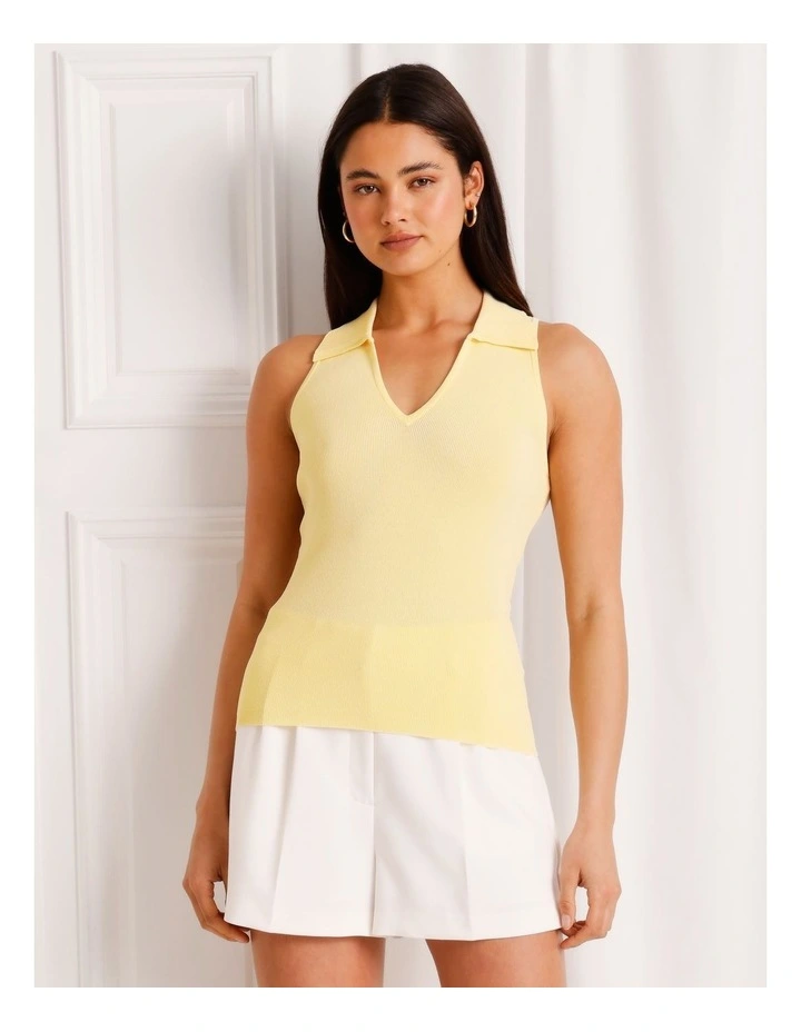 Sleeveless Knit Polo in Light Yellow image 5