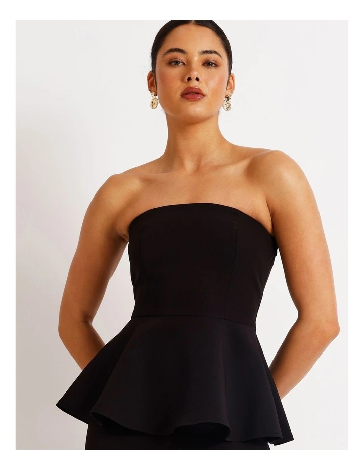 Peplum Strapless Top in Black image 3