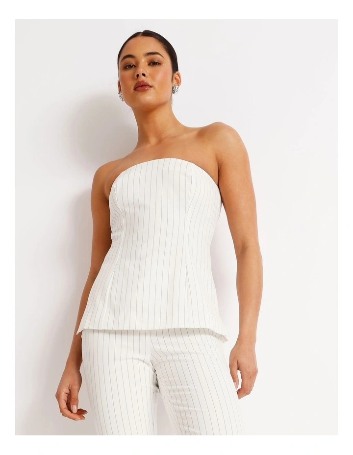 Pinstripe Strapless Top in Black/White image 3