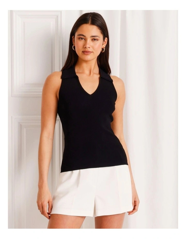 Sleeveless Knit Polo in Black image 1