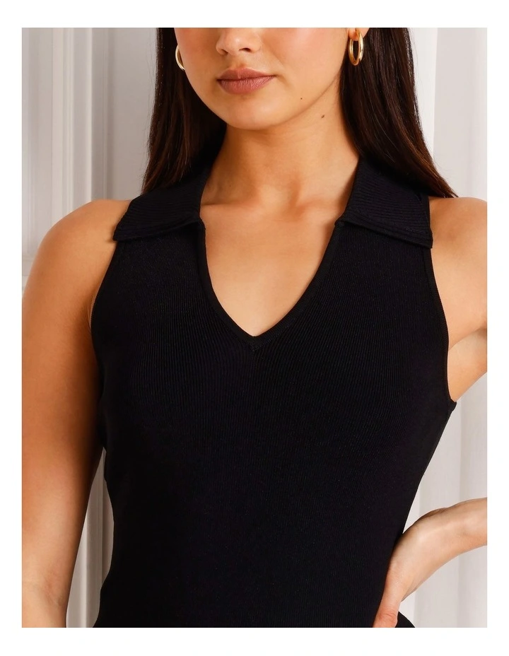 Sleeveless Knit Polo in Black image 3