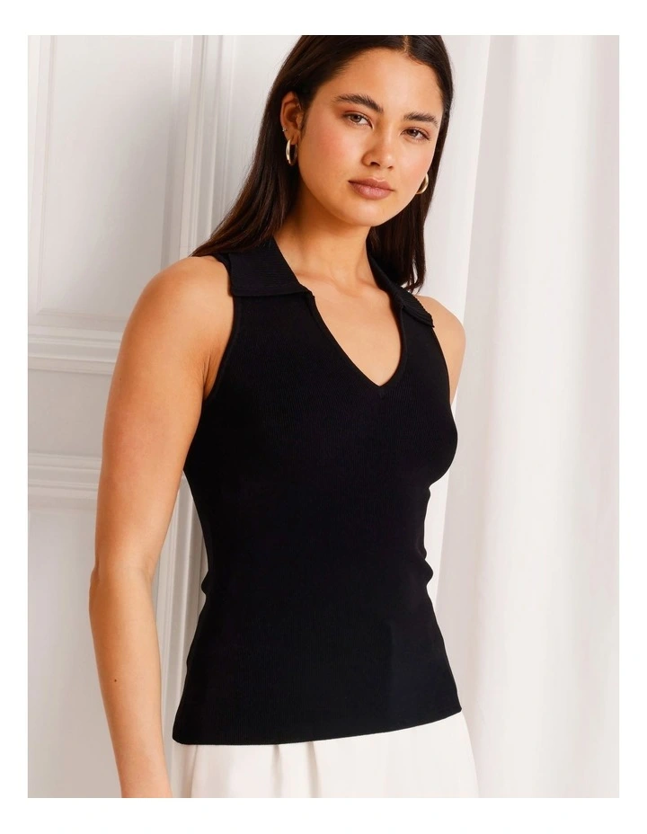 Sleeveless Knit Polo in Black image 4