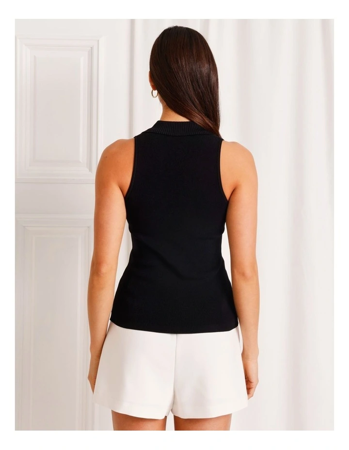 Sleeveless Knit Polo in Black image 5
