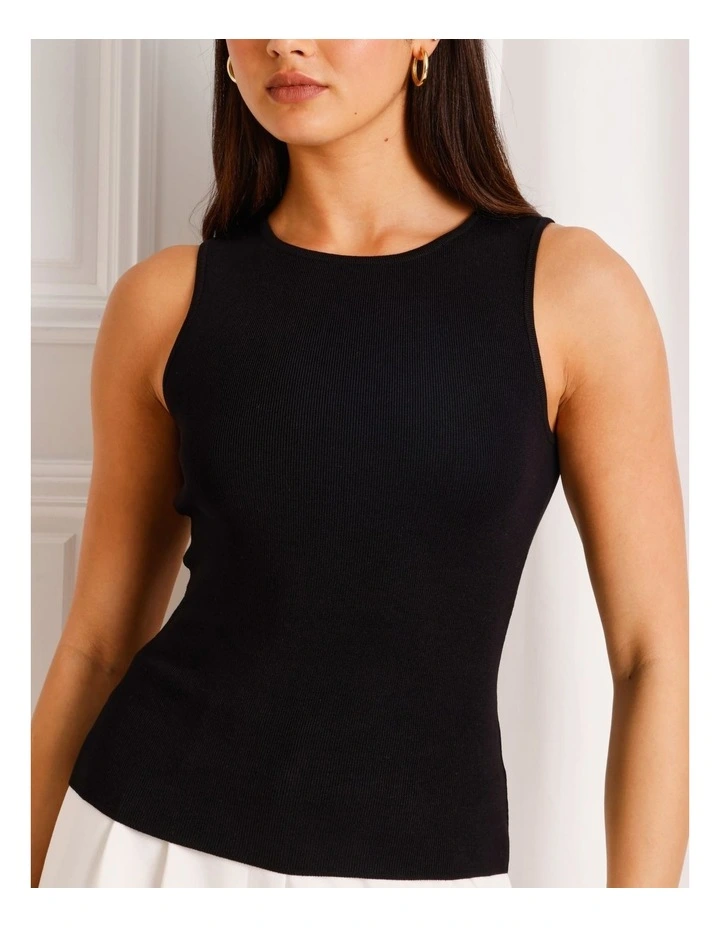 Knit Tank Top in Black image 4