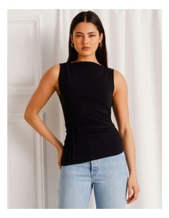 Jersey Reversible Tie Waist Tank in Black