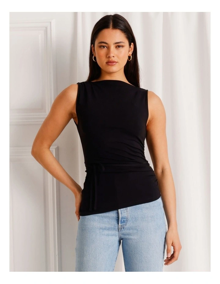 Jersey Reversible Tie Waist Tank in Black image 1
