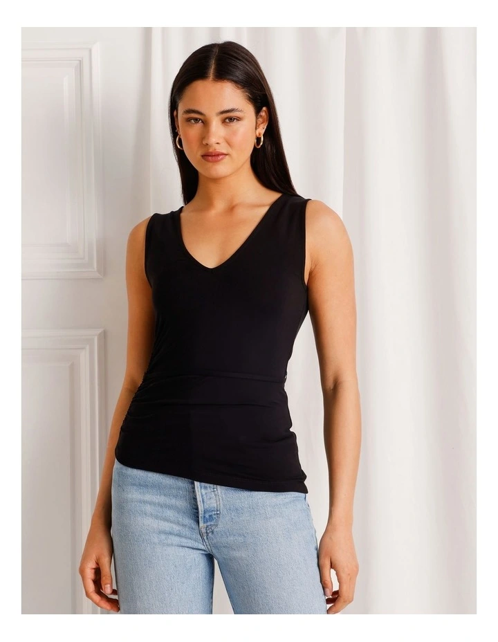 Jersey Reversible Tie Waist Tank in Black image 2