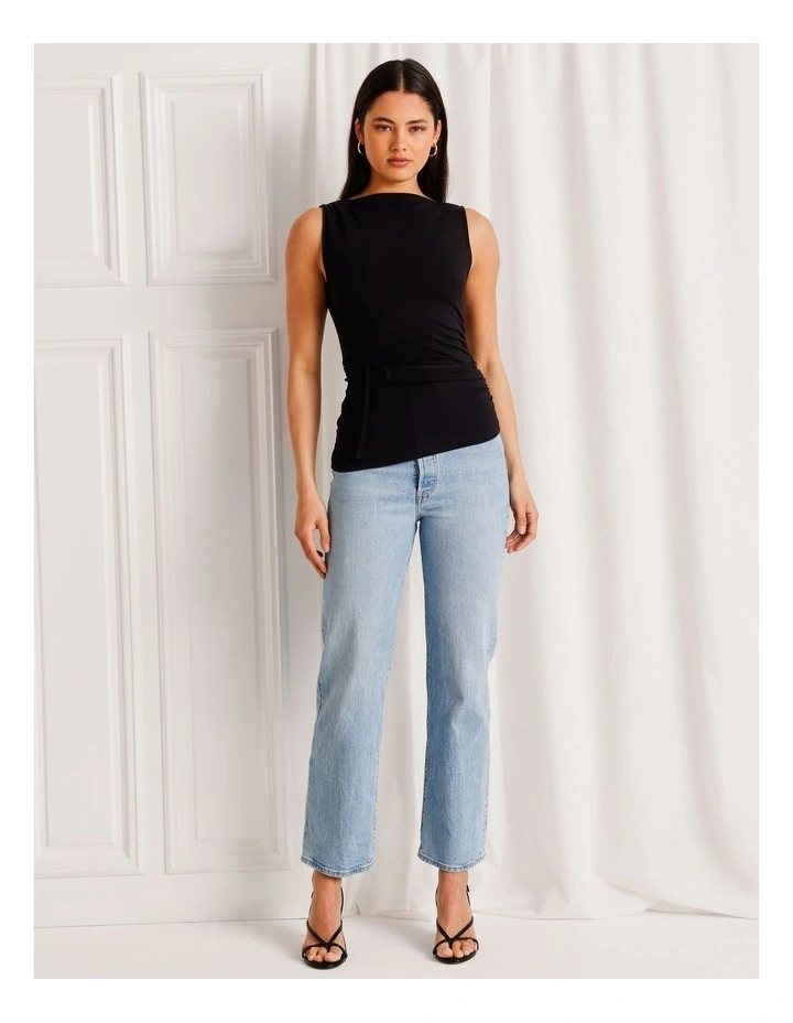 Jersey Reversible Tie Waist Tank in Black image 3