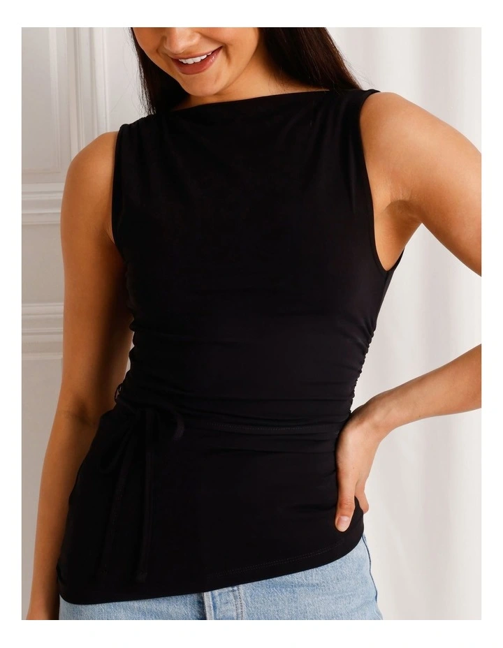 Jersey Reversible Tie Waist Tank in Black image 4