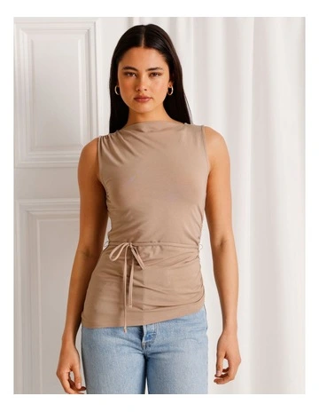 Jersey Reversable Tie Waist Tank in Taupe