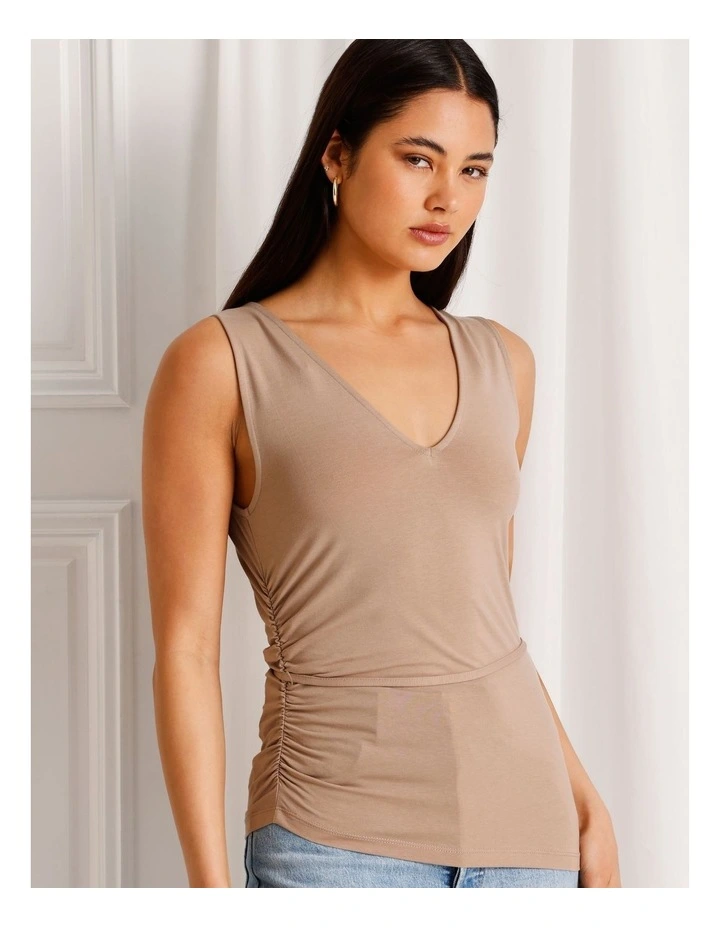 Jersey Reversable Tie Waist Tank in Taupe image 2